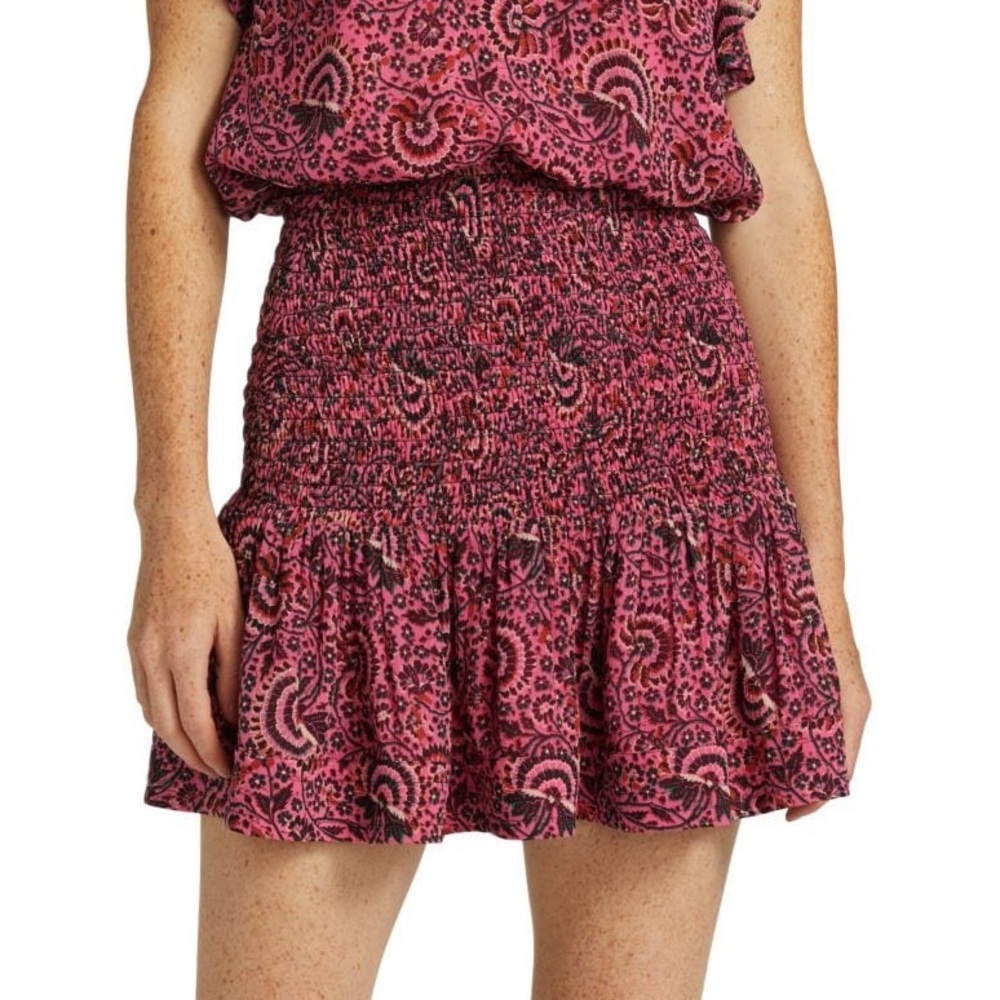 NEW A.L.C. Kade Smocked Ruffle Silk Printed Mini Skirt Pink Floral Size 12 NWT